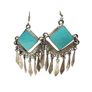 Vtg Sterling Silver & Turquoise Earrings, Southwest, Zuni Pierced